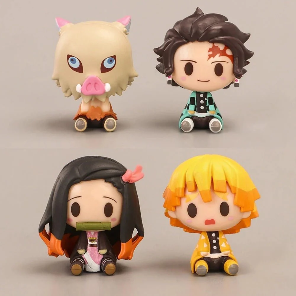 4pcs Set Demon Slayer Cute Mini Figures / Nezuko / Tanjirou / Zenitsu / Inosuke Chibi